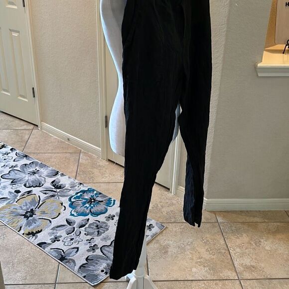 Enza Coza Women's 3/M Linen Easy Pants Solid Black Jogger Coastal Lightweight - Picture 6 of 9